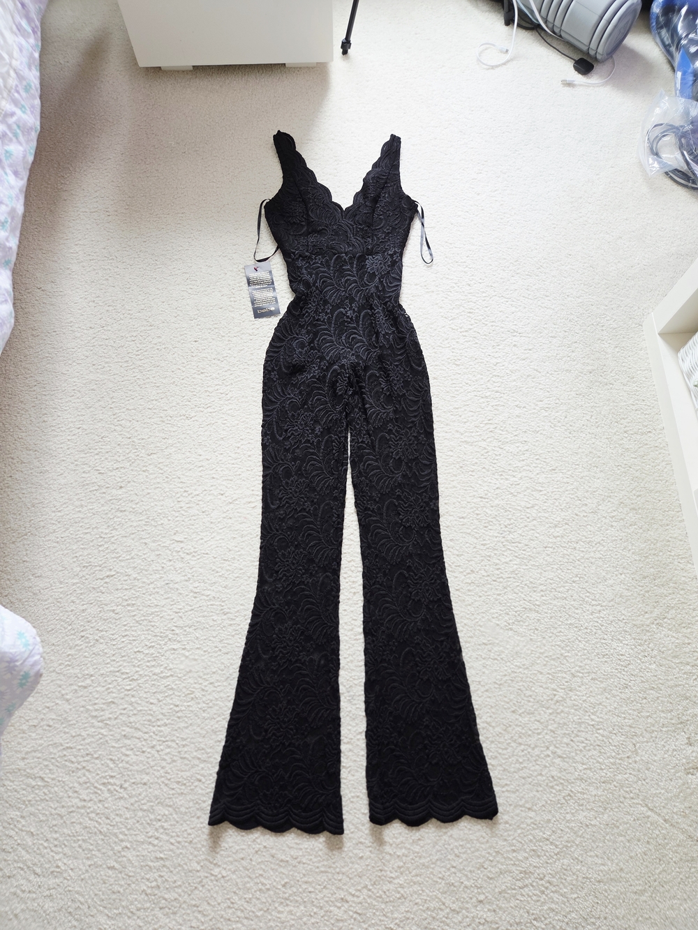 Black Lace V-Neck Wide-Leg Jumpsuit